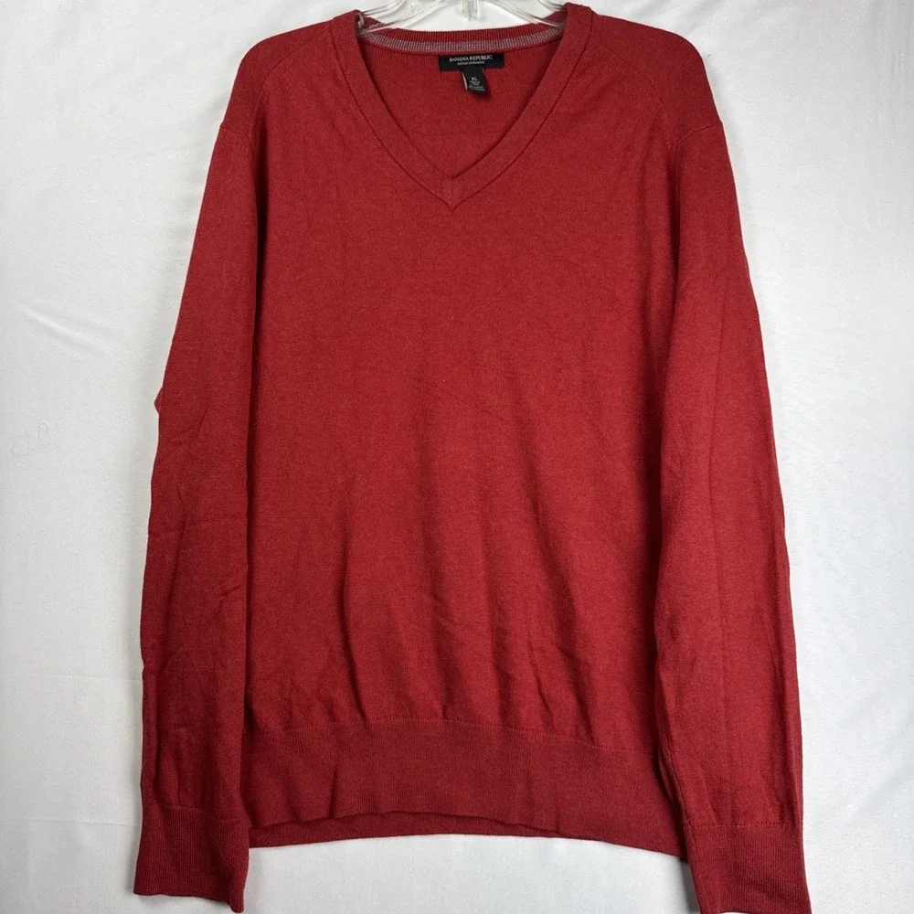 Banana Republic Men's Red‎ V-Neck Cashmere Cotton Sweater Size XL